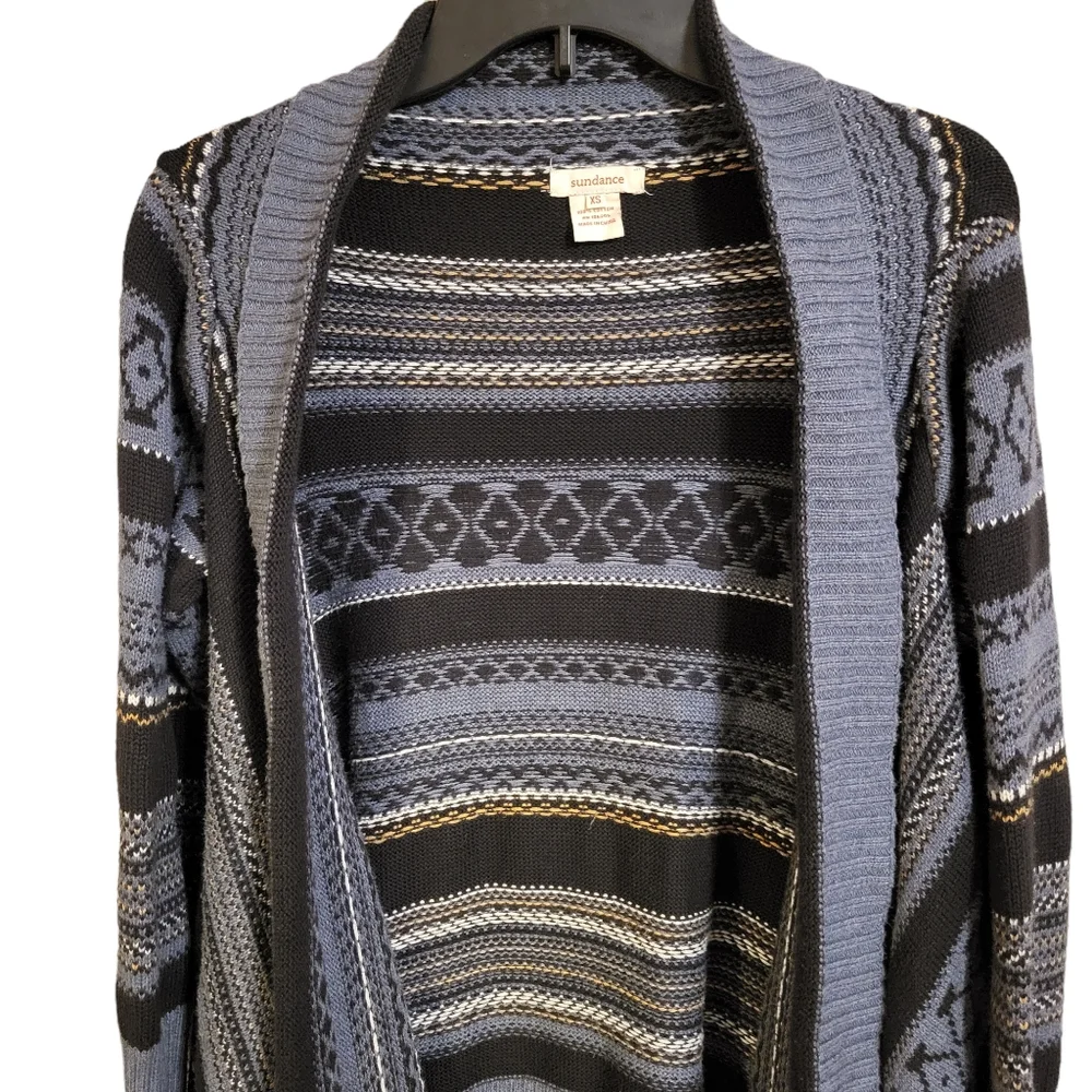 Sundance Blue Striped Knit Cardigan Sweater
